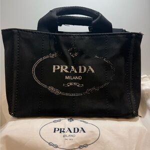 Prada Black Canvas Canapa Tote Bag